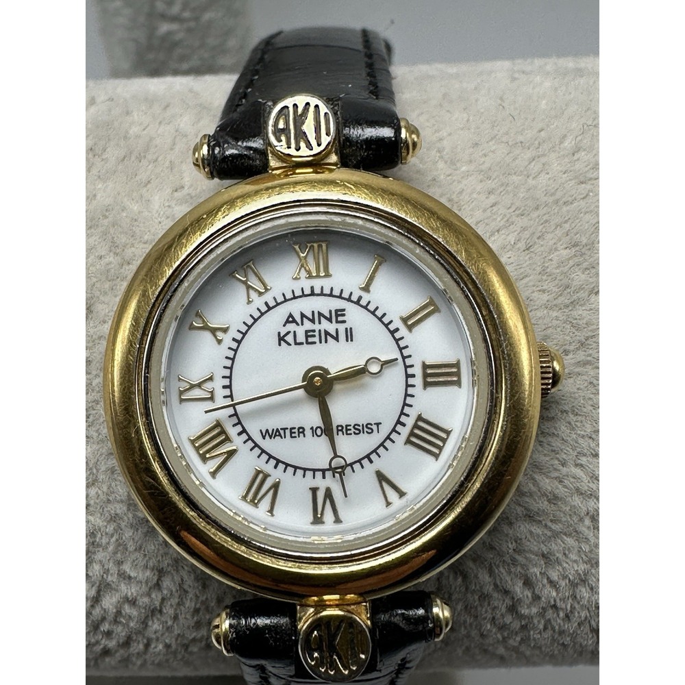 Anne Klein 10/2135 New Battery Ladies Watch 26MM 6.75" Black Leather Band P52